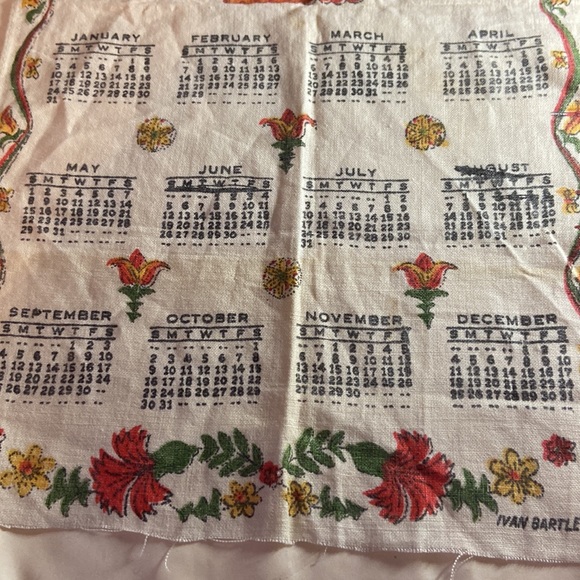 Vintage  1960 Ivan Bartlett linen towel calendar - Picture 3 of 3